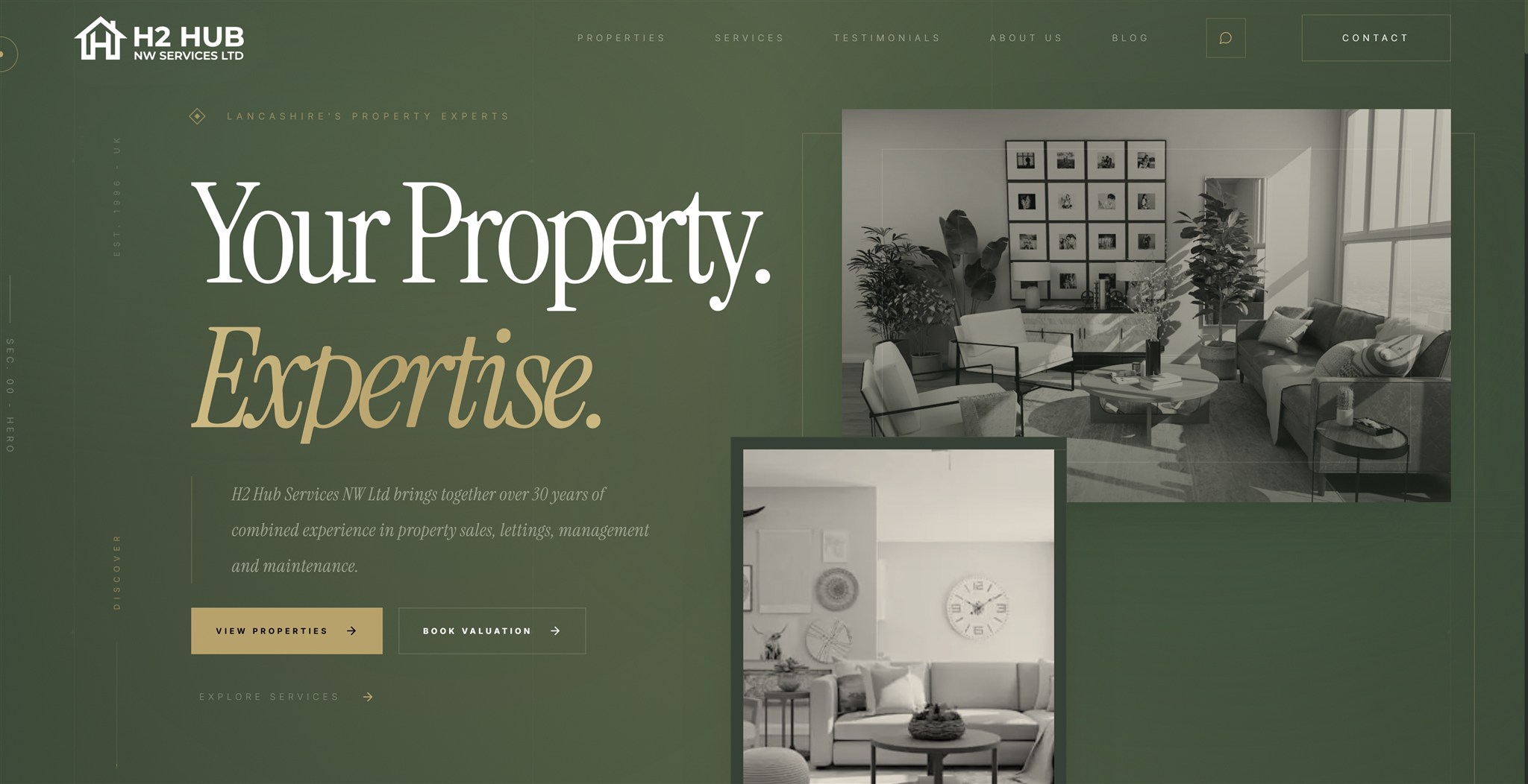 H2 Hub property services website homepage