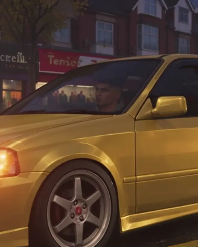 A gold Civic on a wet Birmingham street